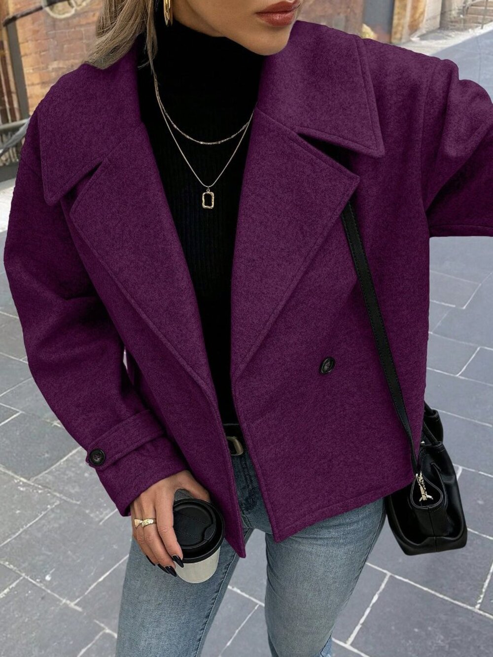 Purple Casual Women's Plus Size Urban Overcoat